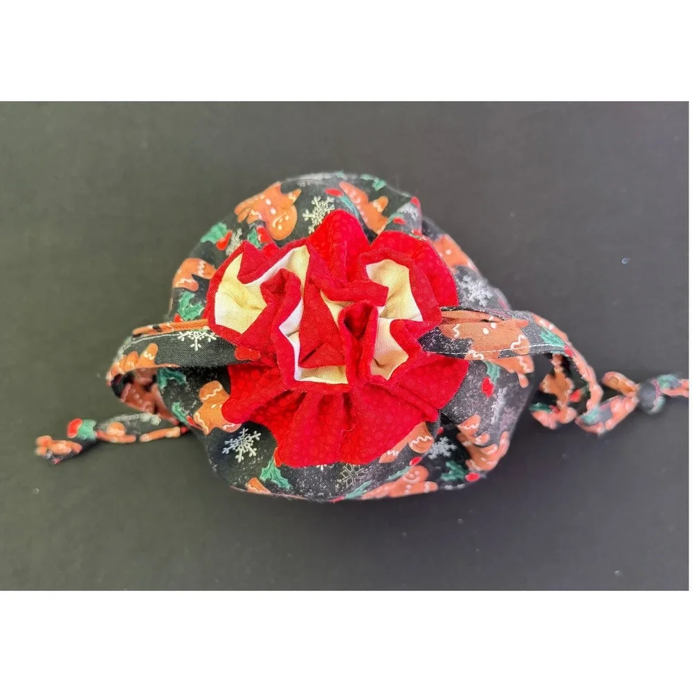 Handmade Gingerbread Man Christmas Drawstring Gift Bag Reusable Cotton Sack Fun